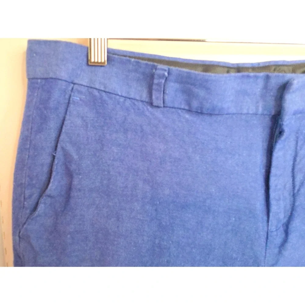 Banana Republic Avery Chambray Blue Linen Blend Cropped Trousers Size 14‎